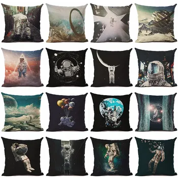 

New Arrive Starry Sky Astronaut Linen Cotton Square Retro Floral Home Decor Throw Pillow Cushion Cover Cojines