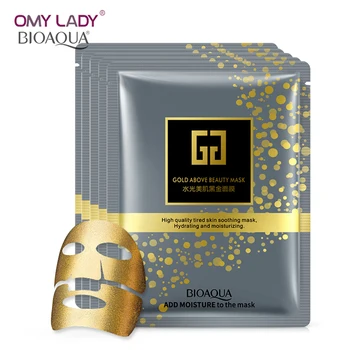 

Bioaqua Brand 5pcs/lot Gold Facial Mask BLACK Essence Hyaluronic Acid Gel Anti Aging Wrinkle Hydrating Moisturizing Skin Care