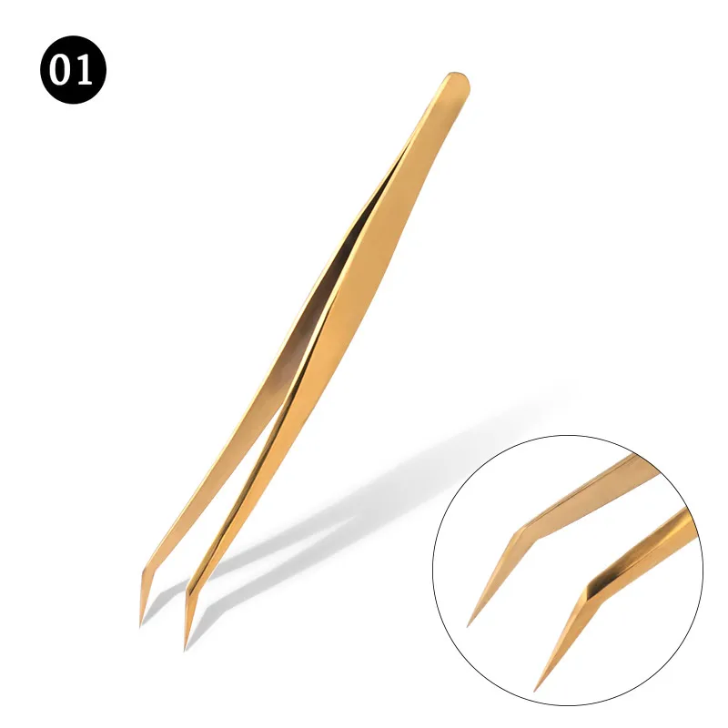 01 Gold Профессиональные пинцеты для ресниц, щипцы для наращивания ресниц из нержавеющей стали, высокоточные пинцеты для наращивания ресниц, набор - Цвет: 01 Gold