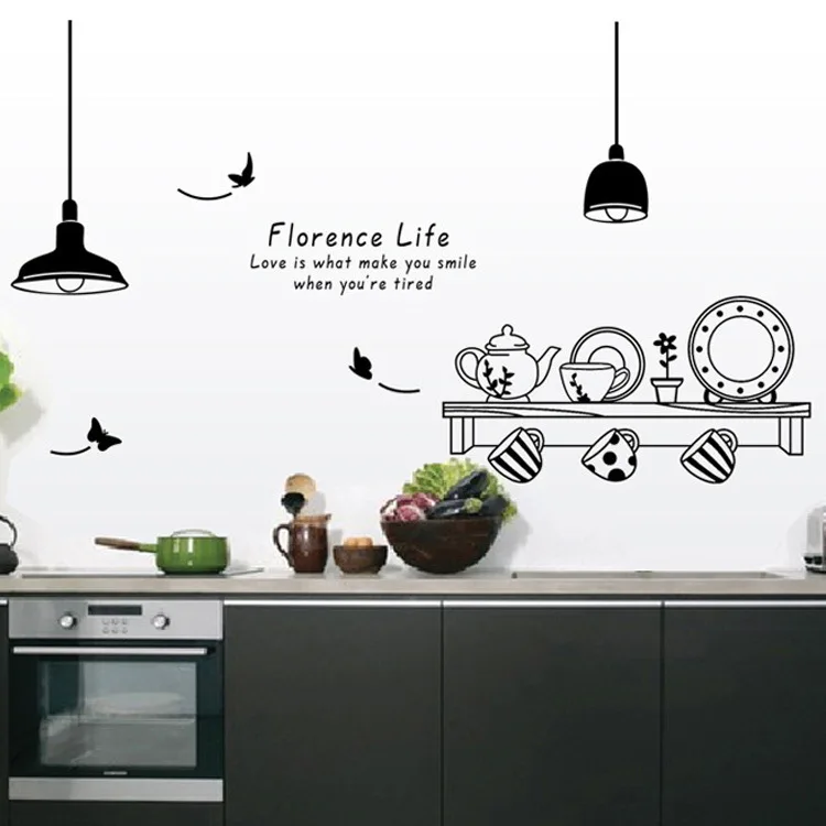 Warm and Romantic Black and White Chandelier Kitchen Wall Stickers Restaurant Kitchen Sofa Background Decoration Wall Stickers