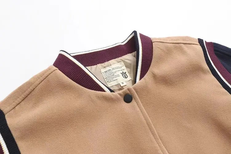 Femmes Laine Baseball De Col Kaki Le Bleu Nouveau Veste Mori Stand Hiver Frappé marine Épaississement Bomber Vêtements Automne qv8pwtzxv