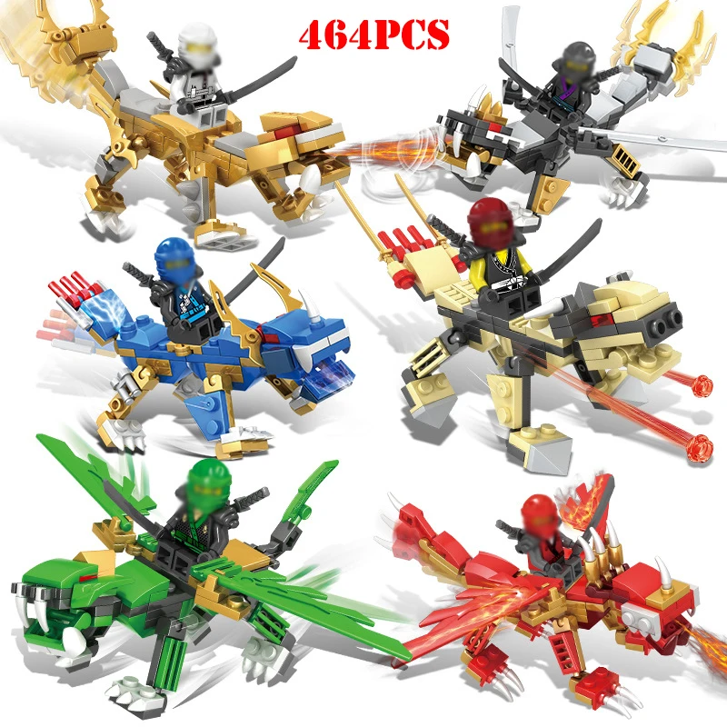 

6 IN 1 Ninjaed Mech Dragon Knight Robot Figures Building Blocks Compatible Legoings Ninjagoes Dragon Bricks Toys For Children