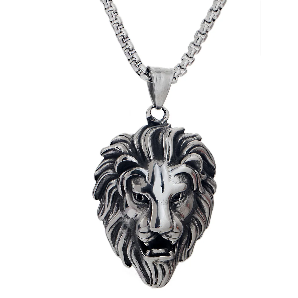 Hip Hop Lion Head Pendant Necklace For Men Luxury Stainless Steel Male Jewelry Friendship Gift delicate lion head shape ring for men