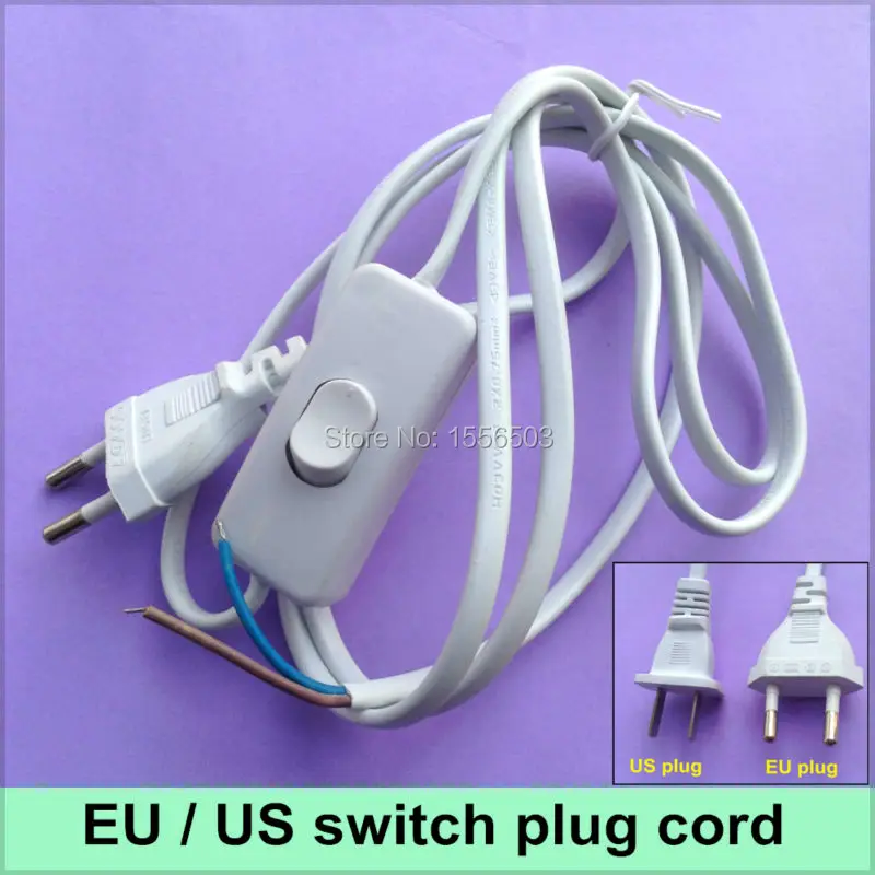 

1X Switch on line Cable 1.8m On Off Power Cord For LED Lamp with Switch US EU Plug Light Switching White Black Wire Extension
