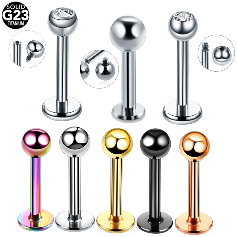 

10pcs/lot Titanium Crystal Gem Labret Stud Lip Monore Rings Piercing Silver Ear Cartilage Tragus Helix Barbell Earrings Jewelry