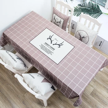 

Nordic Style Animal Elk Geometric Plaid Pattern Tablecloth Camping Waterproof Tea Table Cloth Linen/Cotton Blended Table Cloth