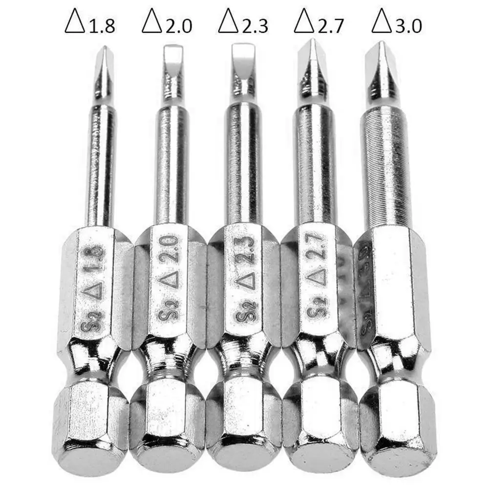 New 5 Pcs Triangle Head Screwdriver Bits S2 Steel 1/4 Hex