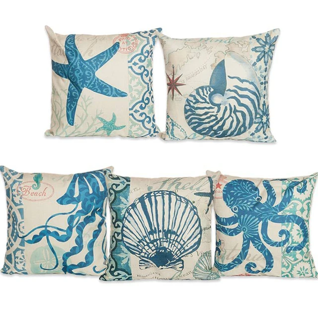 40 Pc Starfish Ocean Seashell Coral Mediterranean Pattern Printed New Seashell Pillows Decorative 40 Pc Starfish Ocean Seashell Coral Mediterranean Pattern Printed New Seashell Pillows Decorative