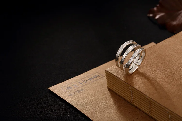 925 пробы серебра Тайский ручной работы три линии Кольцо Открытое кольцо для Для женщин украшения подарок