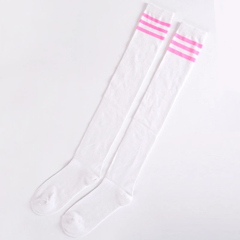 Женские сексуальные Полосатые чулки выше колена для девушек, хлопковые носки для студентов - Цвет: White(Pink striped)