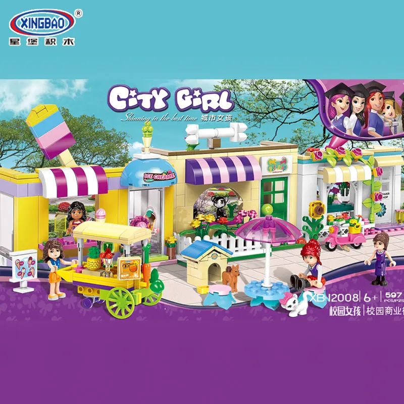 

XINGBAO 12008 Toys 597Pcs City Girls Series Campus Commercial Street Set legoing Building Blocks Bricks Funny Girls Kids Toys