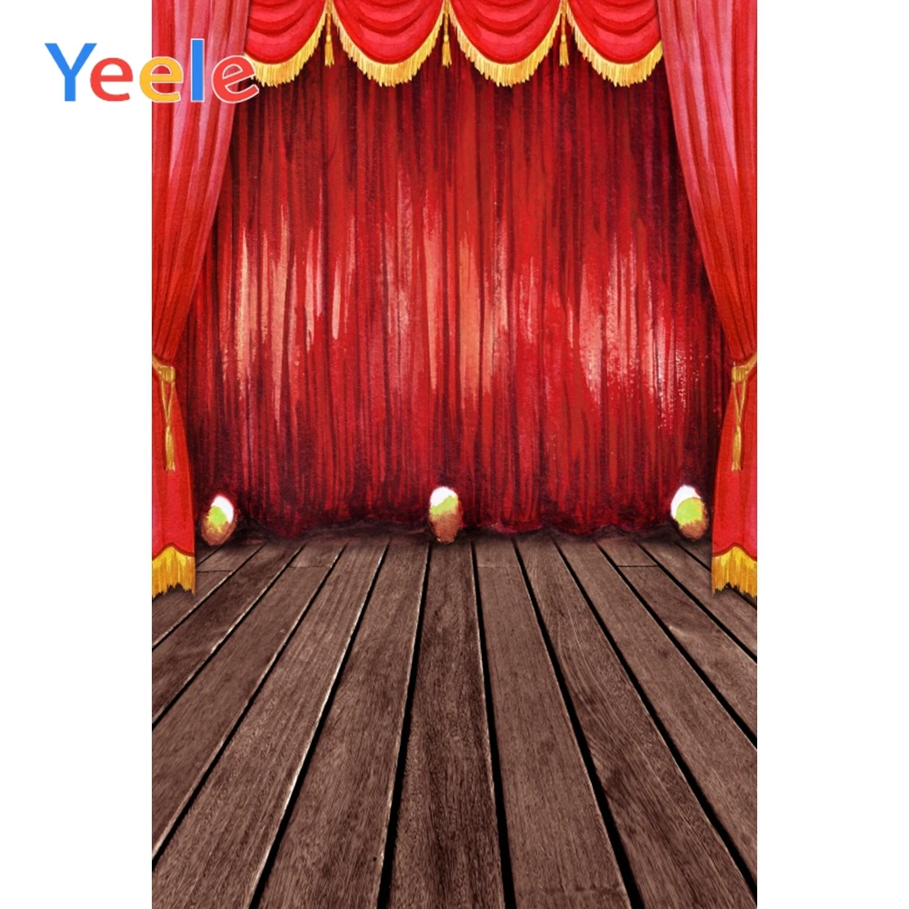 

Yeele Red Curtain Stage Planks Floor Scenic Baby Photography Background Banner Seamless Vinyl Photographic Studio Photo Backdrop