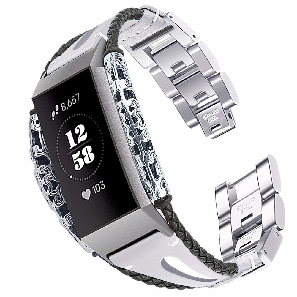 BOX W Сменные повязки совместимые с Fitbit Charge 3 из натуральной кожи Band фитнес браслет