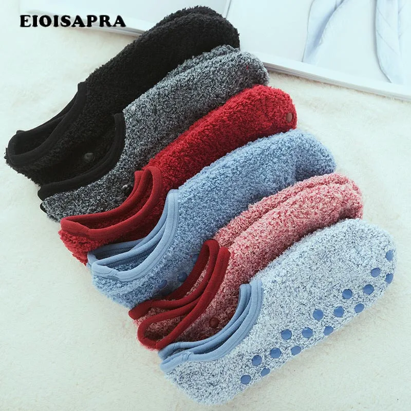 [EIOISAPRA]Coral Fleece Solid Warmer Floor Socks Women Reto Meias Funny Socks Lovely Sox Candy Color Antiskid Calcetines Mujer