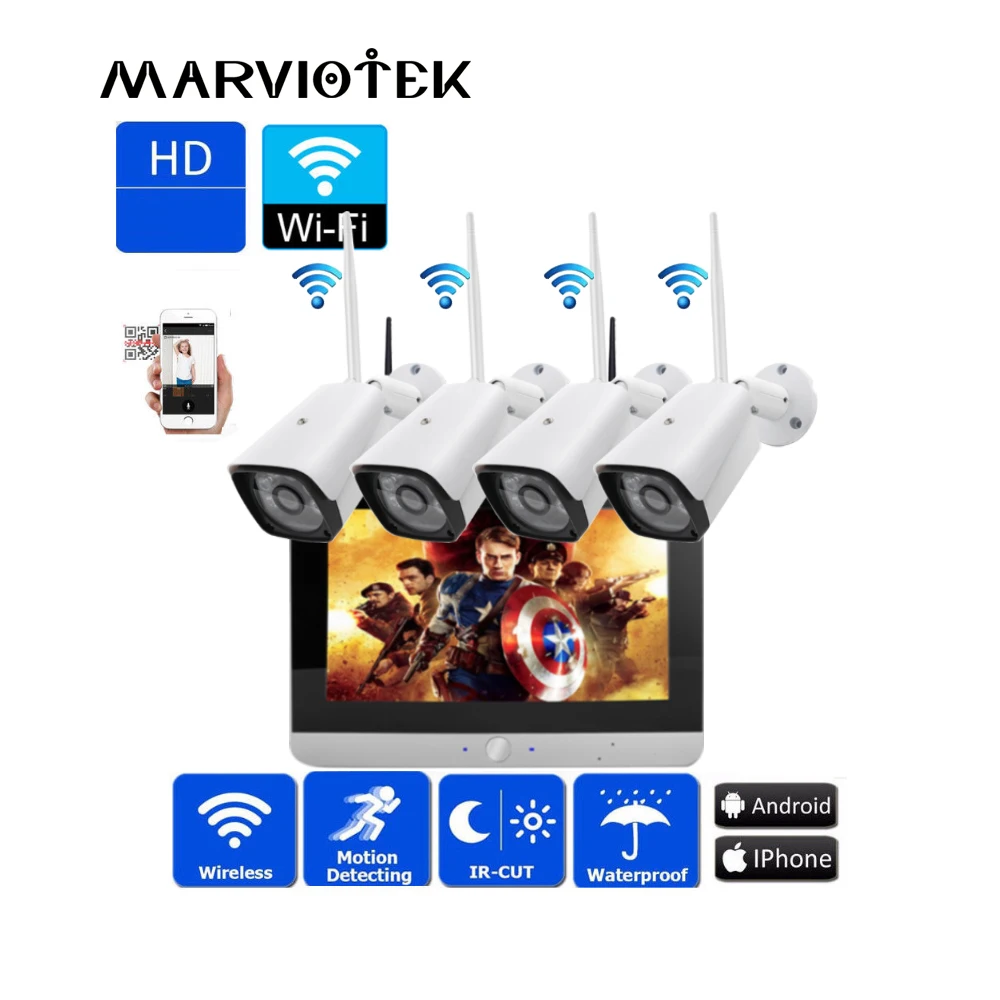 

4CH 1.3MP Wireless IP Camera Wifi NVR Kit CCTV Camera System Outdoor IP66 Video Surveillance System WIFI security camera system