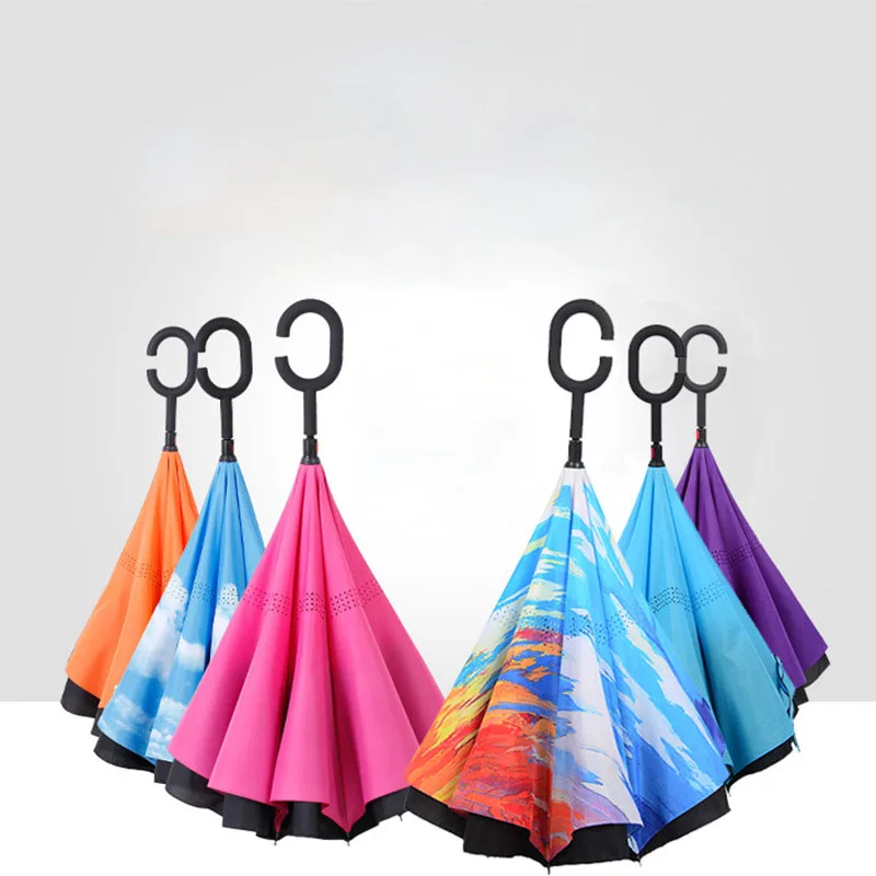 Двойной слой перевернутый ветрозащитный дождь автомобиля зонты для женщин складной обратный зонтик