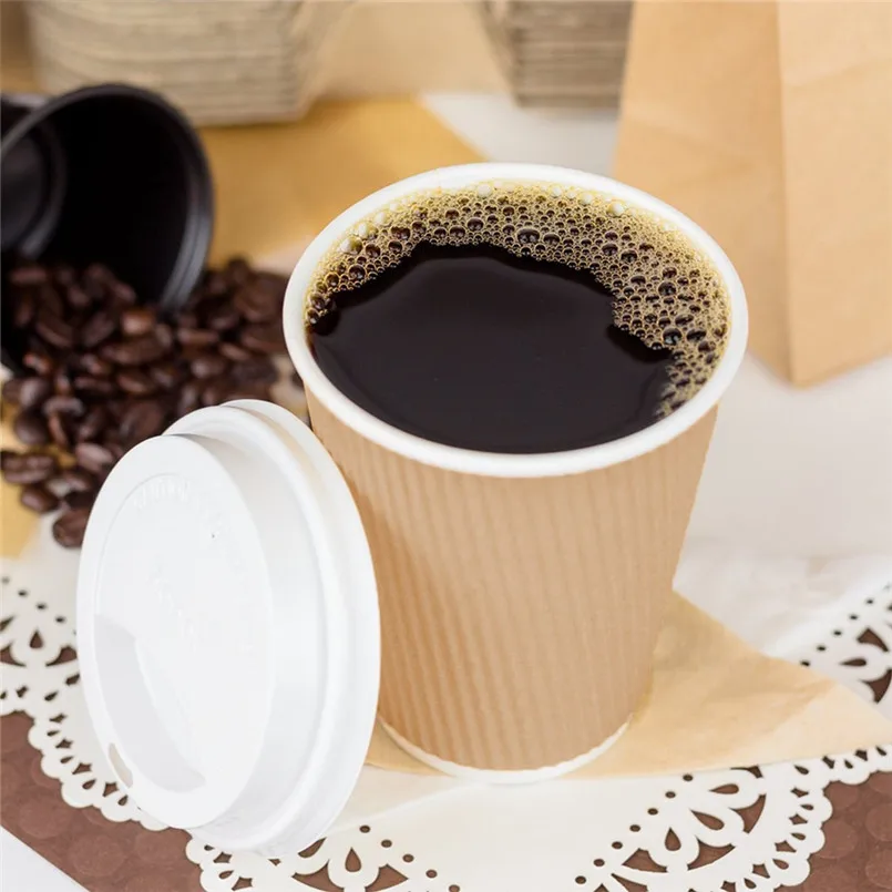 

50pcs 8/12 Oz Brown Kraft Paper Cups Anti-scalding Disposable Hot Coffee Water Paper Cups Tazas 40JULY09