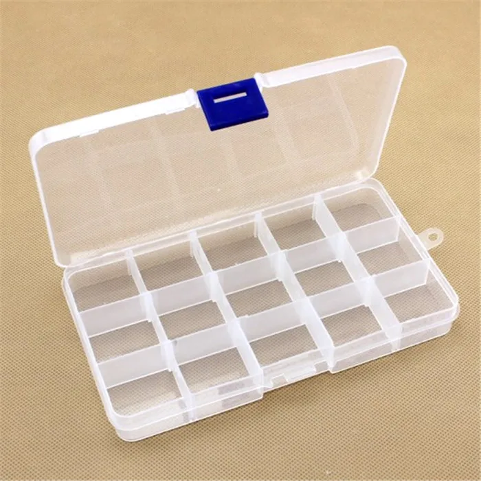 

Glossy Rectangle 15 Compartment Storage Box with Removable Divider Clear Plastic 15 Compartment Sundries Storage Box Jewelry Box