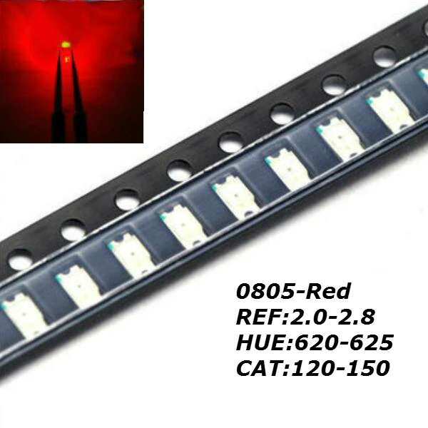 Smart Electronics 100pcs/lot Super Bright 0805 Red Lighting SMD Led Diode 620-625nm 120-150MCD Free Shipping