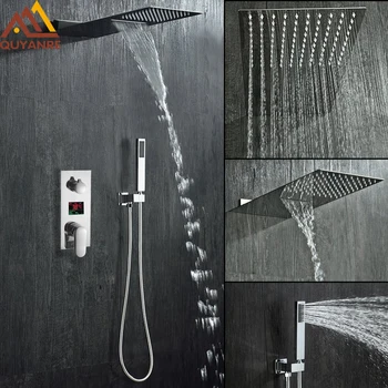 

Quyanre Digital Shower Faucets Set 20" Ultrathin Rain Waterfall Shower Head Digital Display Mixer Tap Concealed Barhroom Shower