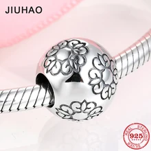 Authentic 925 Sterling Silver Stamp Flowers Round beads Fit Original Pandora Bracelet Jewelry making Mother's Day gift