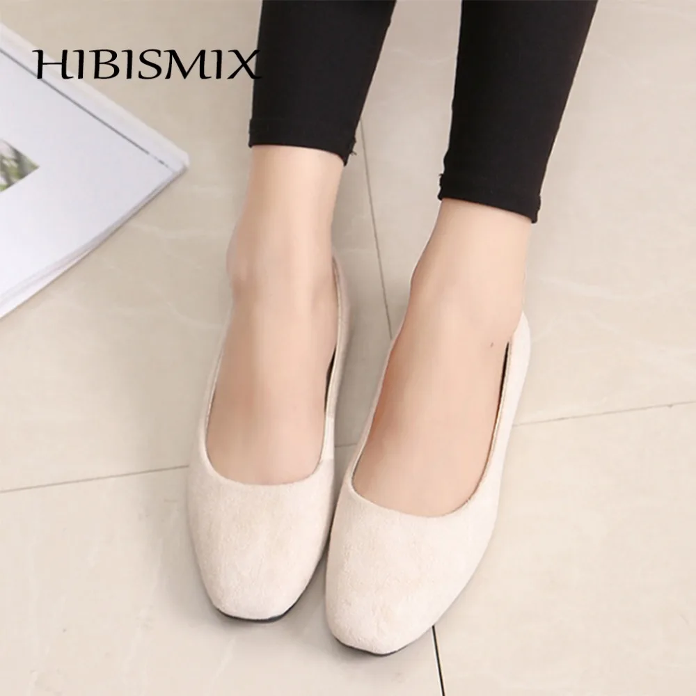 

HIBISMIX Women Square Toe Flats Plus Size Spring Autumn Casual Flock Slip On Flats Woman Shallow Shoes Zapatos Mujer 1243