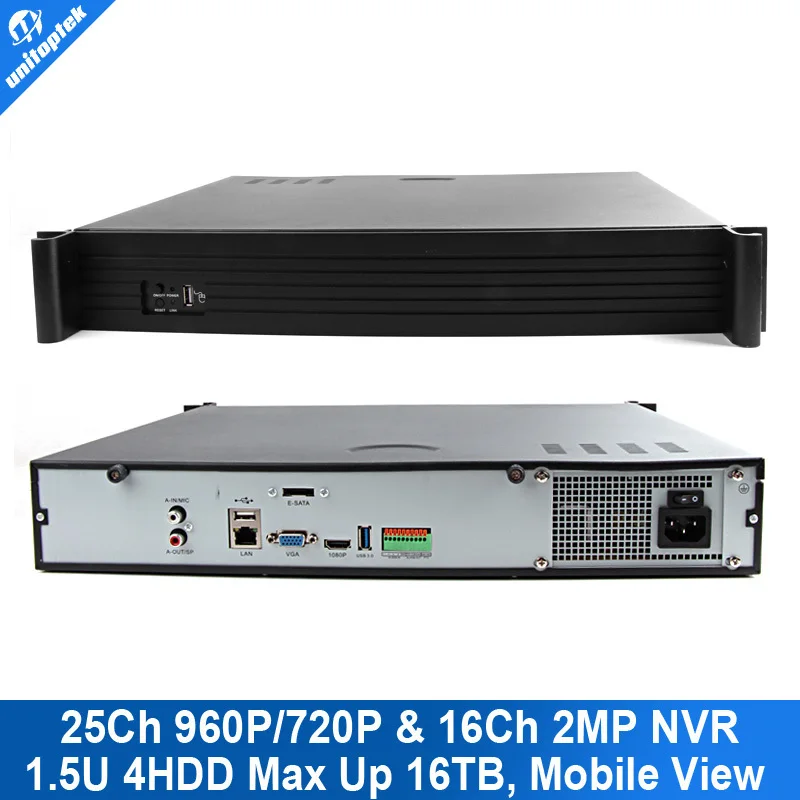 2015 Total 150m Access Resource 1.5U Casing 25CH 960P/16CH 1080P 4HDD Onvif P2P Network NVR 4Ch Alarm In Goolink View