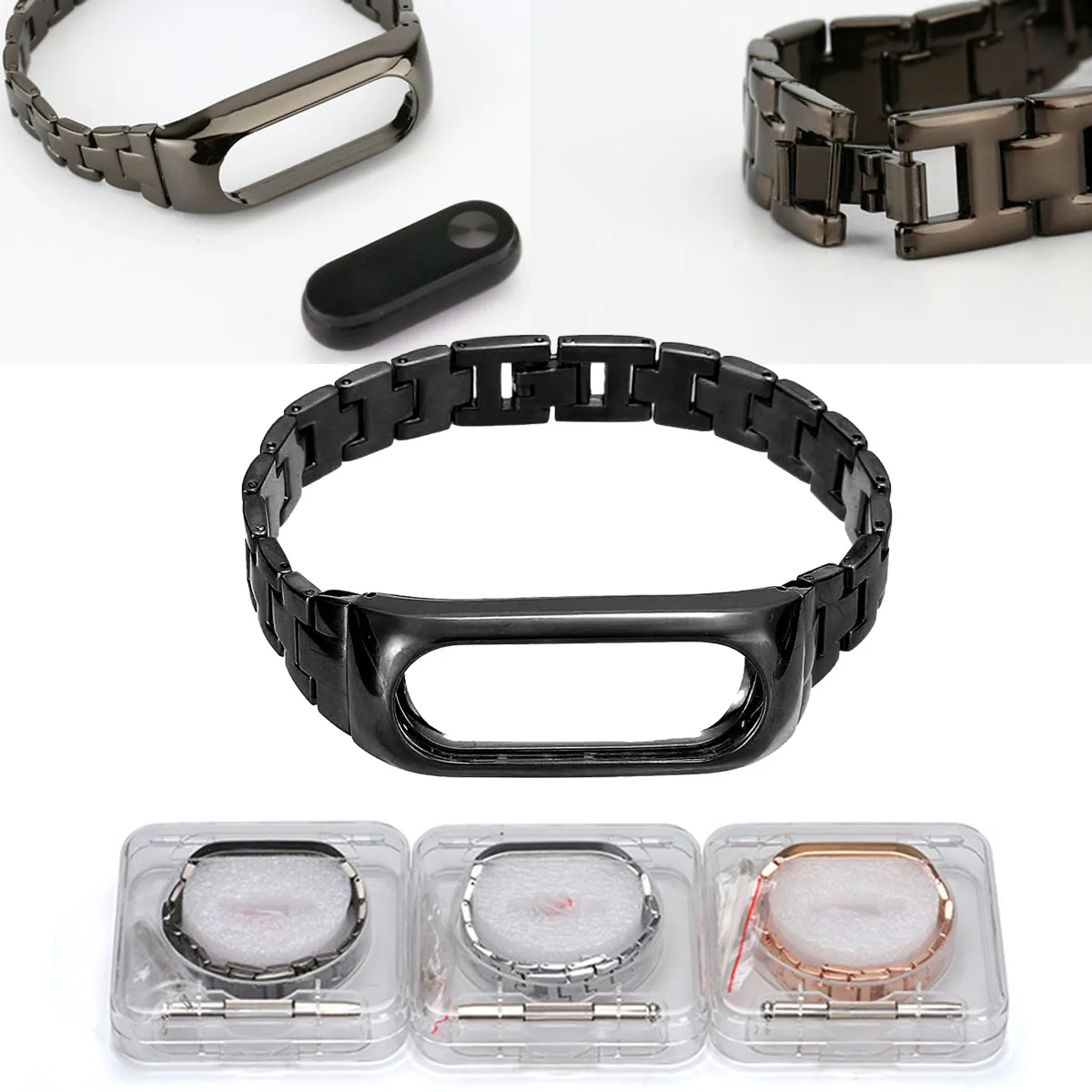 

Stainless Steel Case Frame Wristbands Replacement Bracelet Watch Strap With Tool For Xiaomi/Miband 2 Smart Watches Accessories