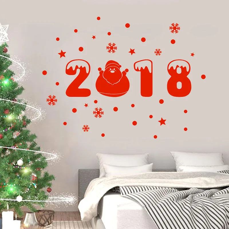 2018 веселая Рождественская Наклейка на стену Красный Белый Новый год стеклянная
