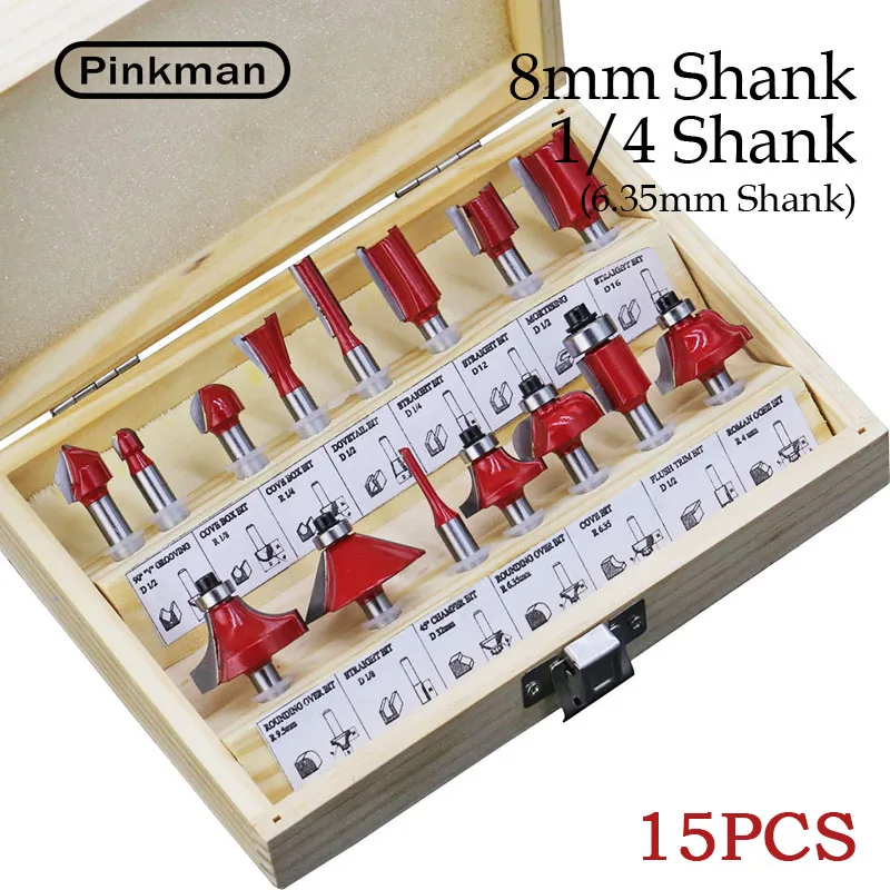 

1set 15pcs Woodworking Milling Cutters 1/2,1/4,8mm Shank Carbide Router Bit For Wood Cutter Engraving Cutting Woodworking Tools