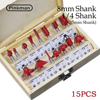 

1set 15pcs Woodworking Milling Cutters 1/2,1/4,8mm Shank Carbide Router Bit For Wood Cutter Engraving Cutting Woodworking Tools