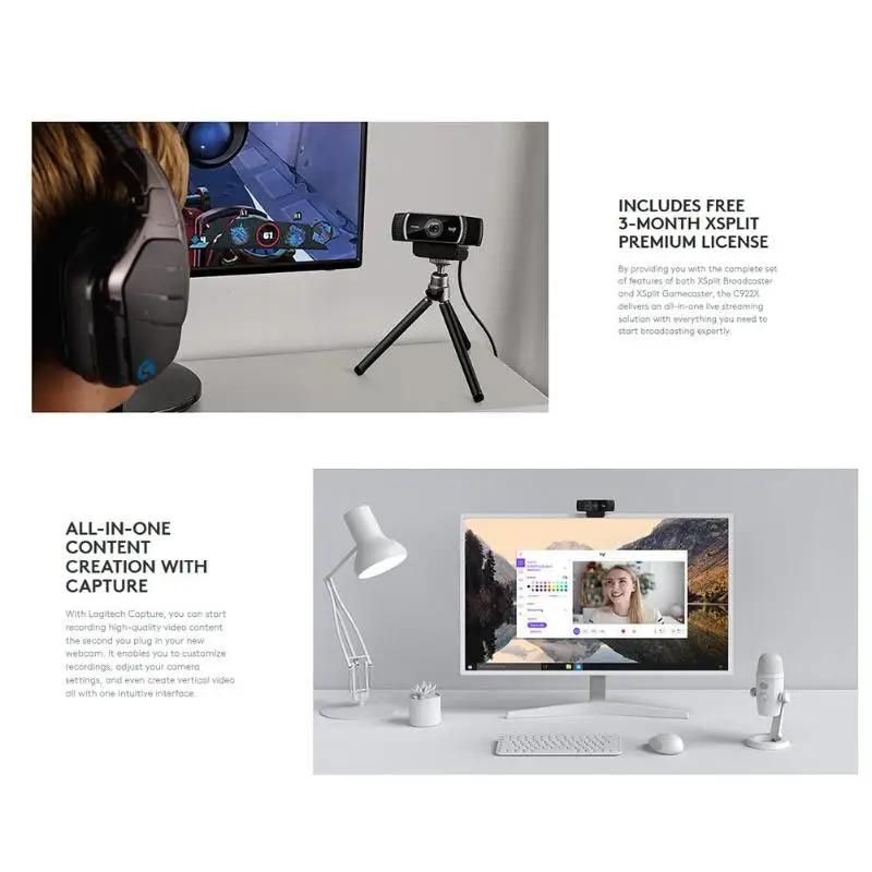 Веб-камера logitech C922 Pro, черная, 1080 P, 30 кадров в секунду, стерео, Full HD, якорная стеклянная камера со штативом для хромированной ОС MacOS 10