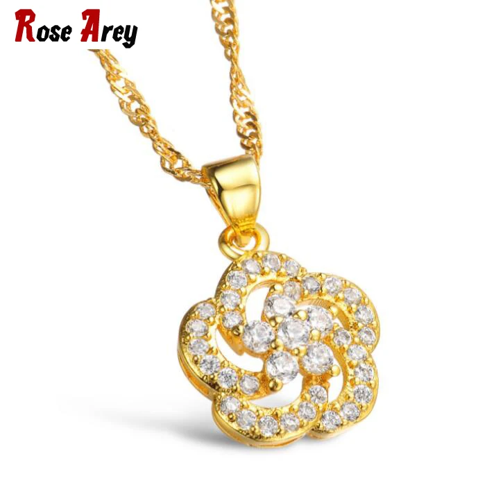 Wholesale Fashion Women's Fine Jewelry Gold Flowers Pendant Necklace