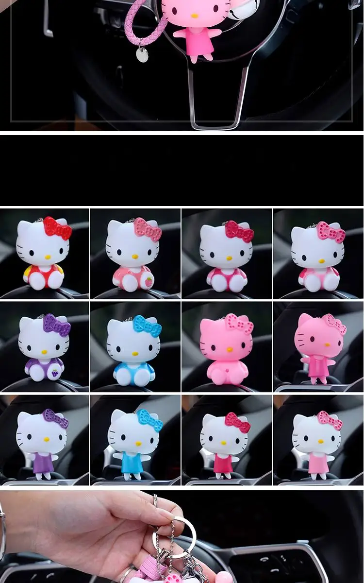 Милый мультяшный брелок hello kitty из кроличьего меха с помпонами, помпонами, брелок для женщин с кожаным ремешком, металлическое кольцо для ключей, цепочка для автомобильных сумок, брелок D35A