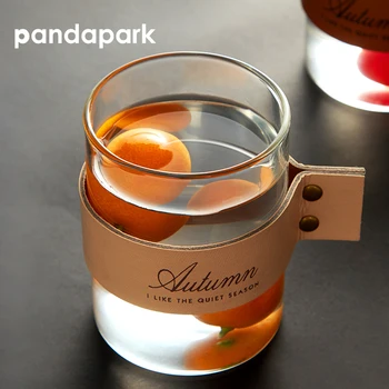 

Pandapark 2018 New Creative Transparent Mug Juice Water Drinking Glass Leather Tumbler Cup Coffee Tea Mugs Glassware PPX039