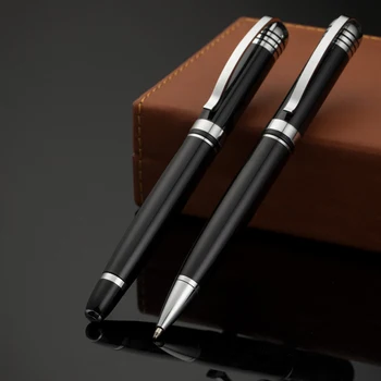 

Black Ballpoint Pen Silver clip 0.5mm Black/Blue Ink High Quality Metal Business Pen For Student Gift Office Stationery Supplies
