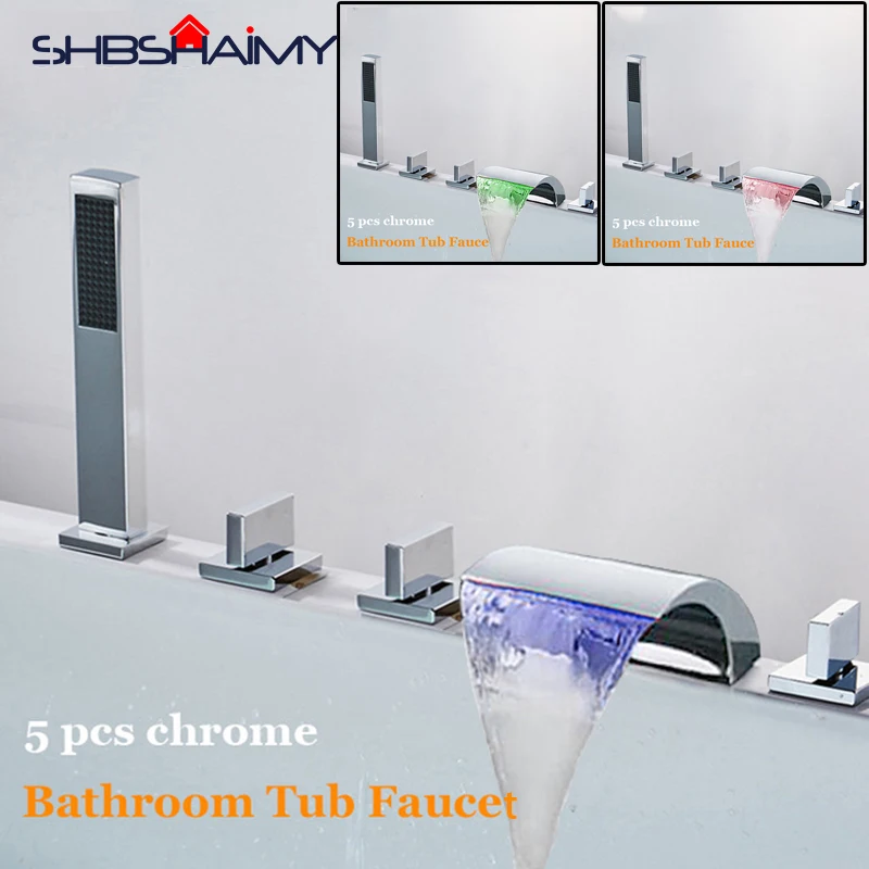 

Russian Promotion Fast delivery LED Bathtub Shower Faucet Handles Hot and Cold Water Mixer Tap Shower Para Bathroom