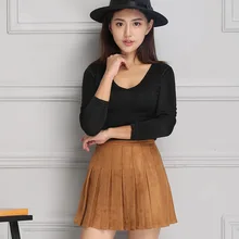 Autumn Winter Female Suede Faux High Waist Midi School Skirts Japanese Mini Pleated Leather Skirt Girls