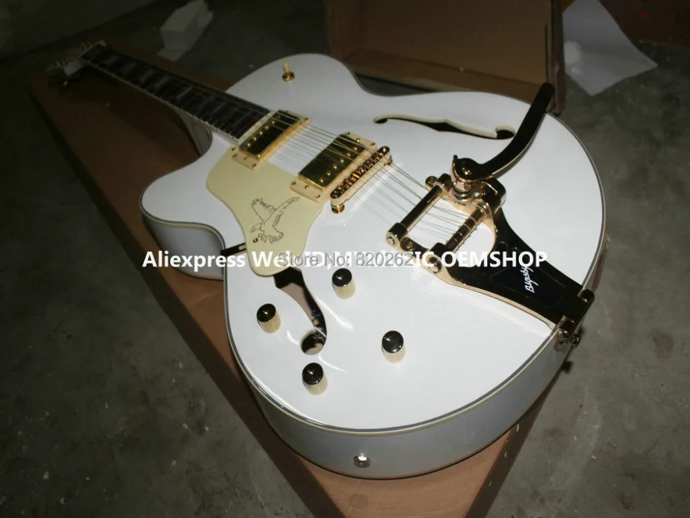 White Falcon 6120 Left Handed Jazz Guitar with Bigbys Gold Hardware