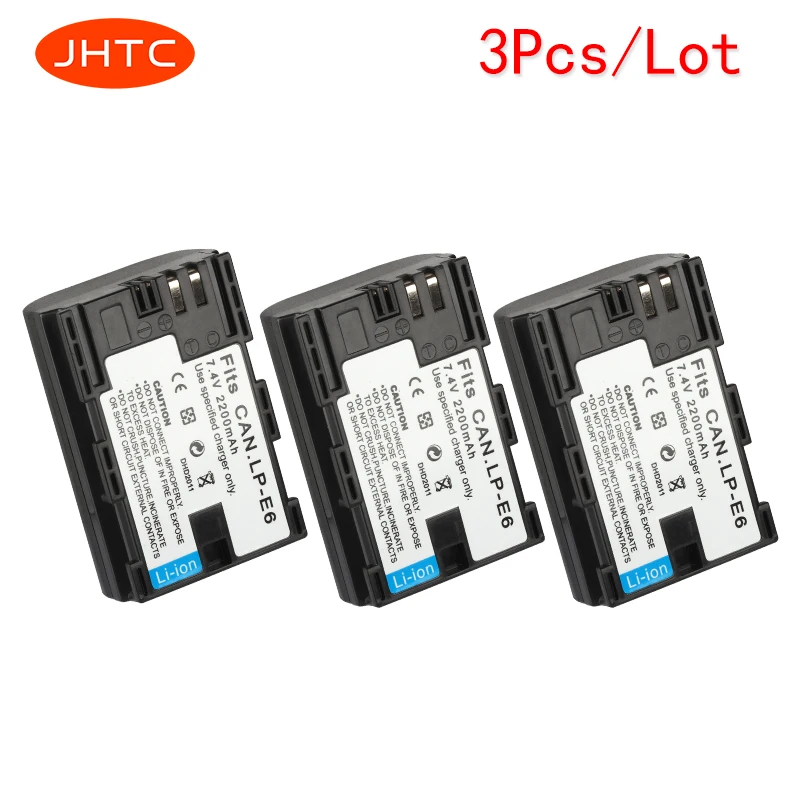 

JHTC 3pcs/lot 2200mAh LP-E6 LP E6 LP-E6N Camera Battery For Canon EOS 5DS 5D Mark II Mark III 6D 7D 60D 60Da 70D 80D DSLR EOS