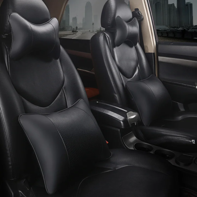 

KKYSYELVA Leather Car Headrest Pillow Neck Pillows Lumbar Support for Office Chair Waist Back Support Car Styling