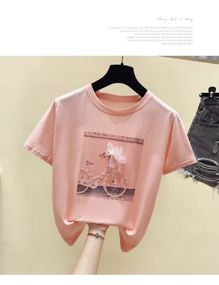 Pink Shirt 2022 Summer New Short Sleeve Shirt Women Tops Print 