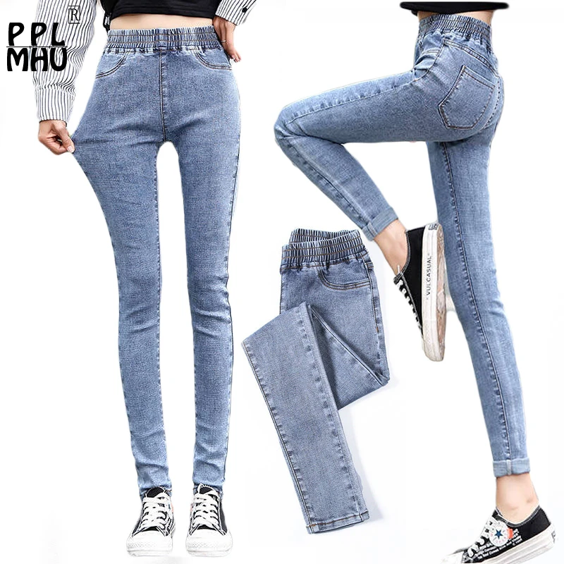 elastic waist denim jeans womens