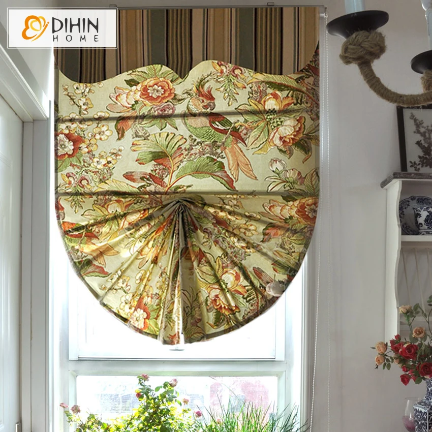 

Included Curtains New Arrival Parrot Pattern Fan Shaped Roman Shade Blinds The Finished Curtain free Shipping