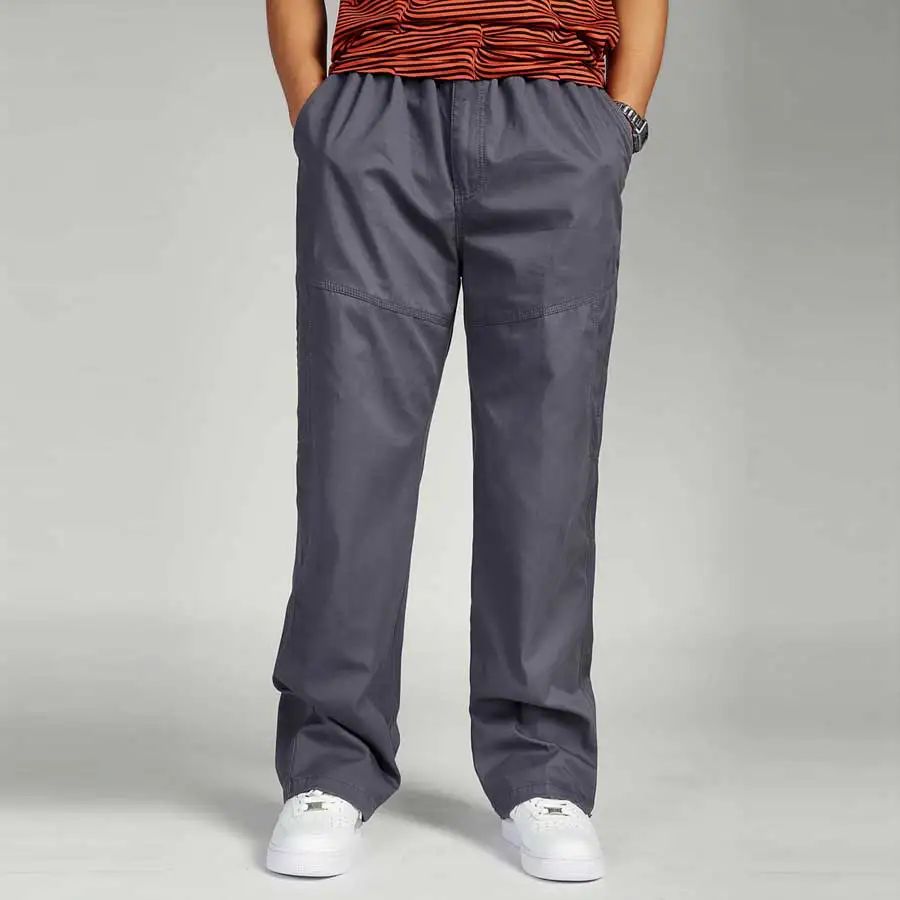 Мужские плотные зимние брюки свободного кроя большого размера плюс 3XL 4XL 5XL 6XL длинные брюки с эластичной талией мужские хлопковые повседневные брюки карго для больших мужчин - Цвет: Серый