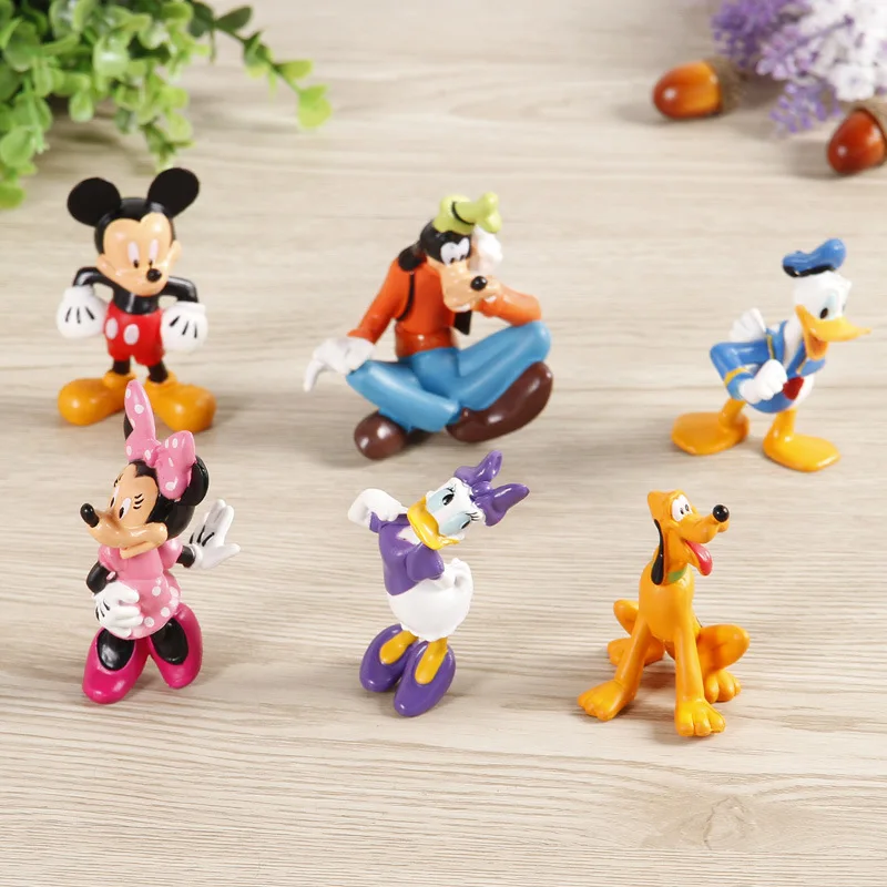 

Disney 6pcs 6-7cm Mickey Mouse Minnie Donald Duck Mini Cute Cartoon PVC Action Figures Model Toys Childrens Gifts Cake Toppers