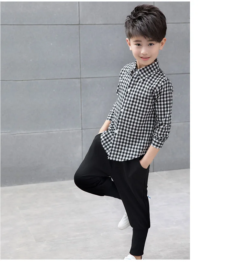 summer 2018 children's clothes boys plaid shirts long sleeve tops for teenage boy cotton shirts kids causal school tops clothing (15)