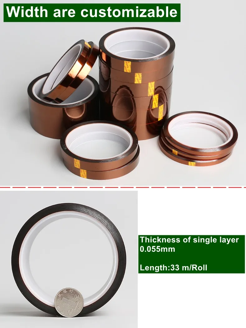 2 Rolls Width 24mm X 33m Heat Resistant Silicone Adhesive Polyimide