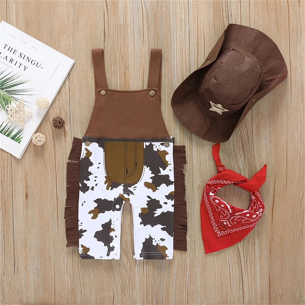 

2019 Newest Style Baby Toddler Boy Girl Spring Summer Clothing 3pcs Dress Up Party Costume Cowboy Outfit Set 6-24Months