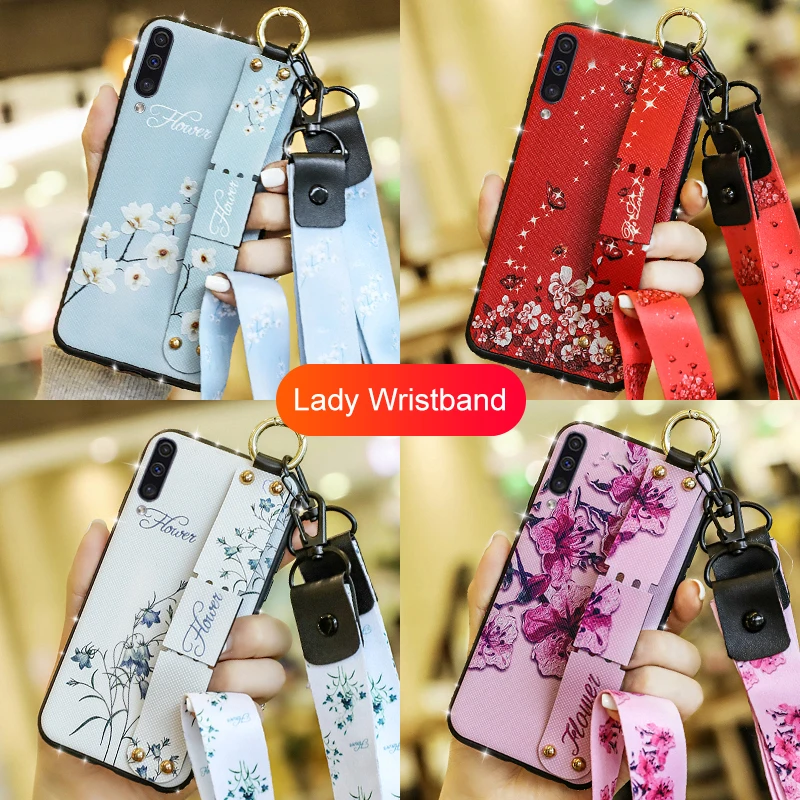 

Flower Wristband Cases For samsung A10 A20 A30 A50 A70 A505 A705 Case Silicone Strap Cover Coque Shell For galaxy A 30 50 70 505